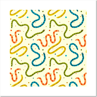 Funky Colorful Snakes Pattern Retro Posters and Art